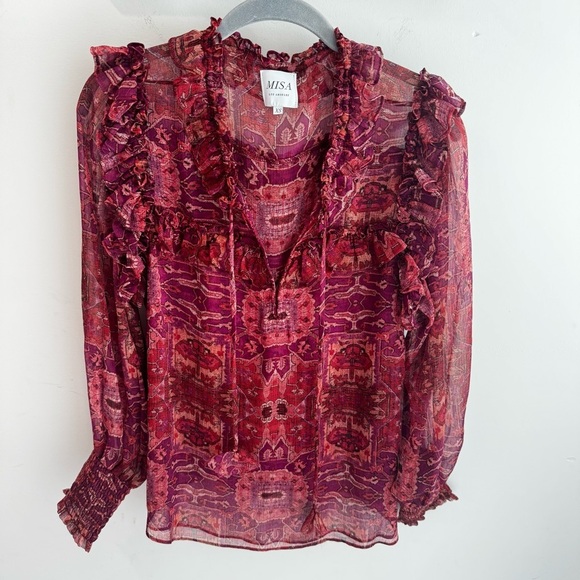 MISA Los Angeles Raffi Bohemian Semi Sheer Tassel Top in Septima Tapestry XS - Picture 1 of 9